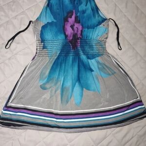 Floral Blue and Gray Women's Top